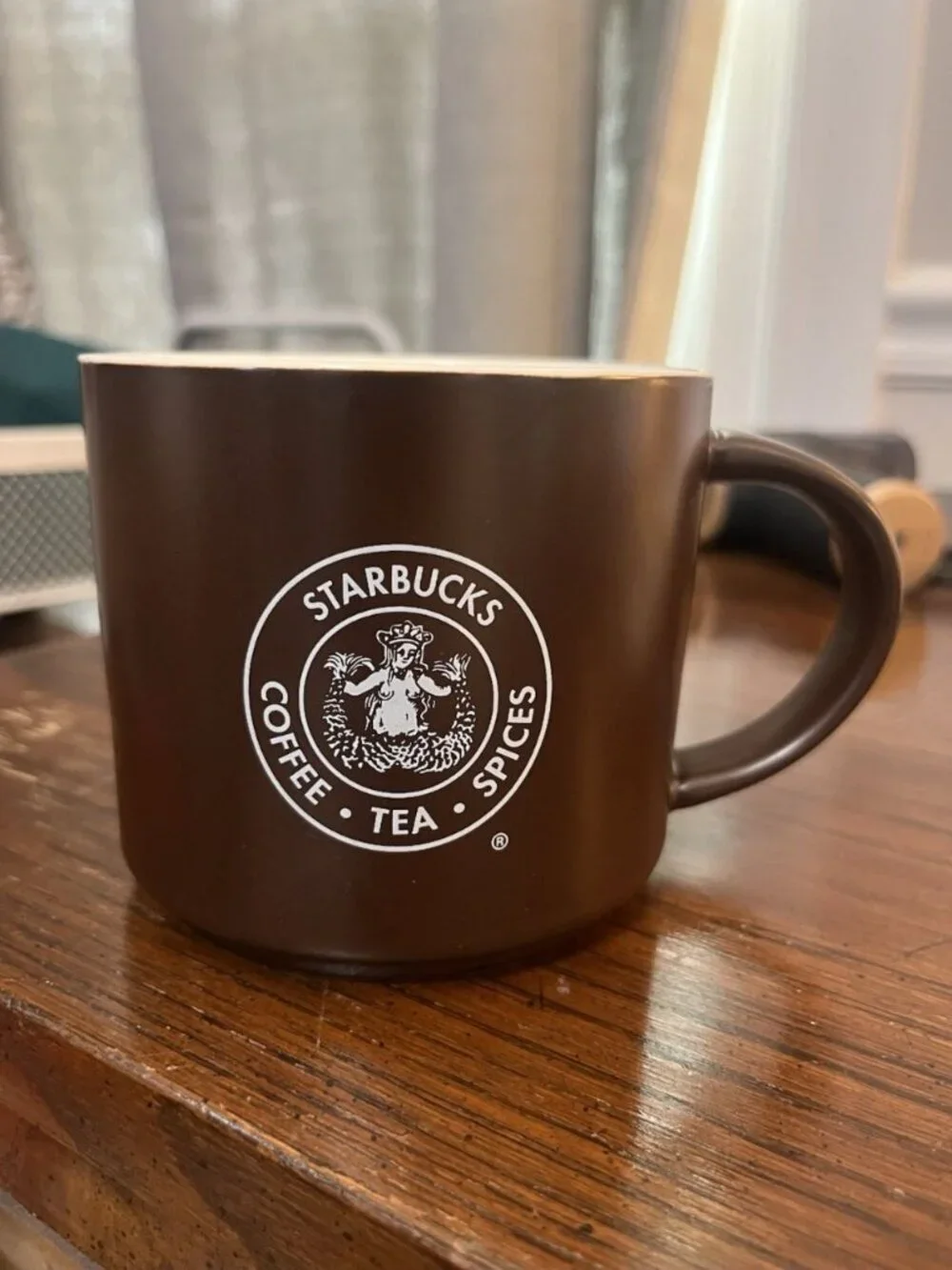 Starbucks 2013 Matte Brown Coffee Mug First Store Pike Place Market Seattle 14oz
